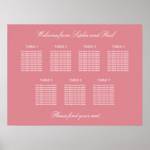 Poster Cartaz de Assentos de Casamento na Mesa Blush Pink
