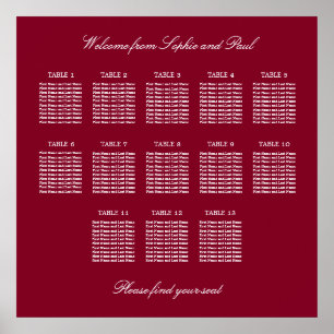 Poster Cartaz de Assentos de Casamento na Mesa Burgundy 1
