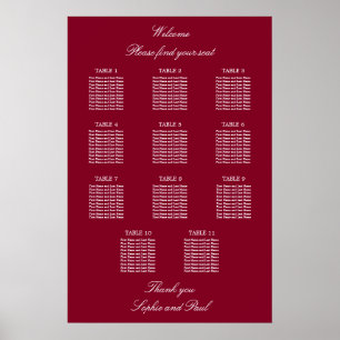 Poster Cartaz de Assentos de Casamento na Mesa Burgundy 1