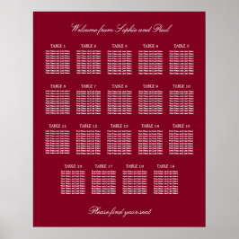 Poster Cartaz de Assentos de Casamento na Mesa Burgundy 1
