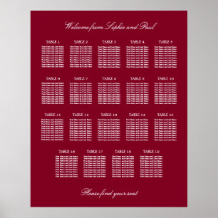 Poster Cartaz de Assentos de Casamento na Mesa Burgundy 1