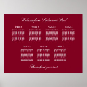 Poster Cartaz de Assentos de Casamento na Mesa Burgundy 7