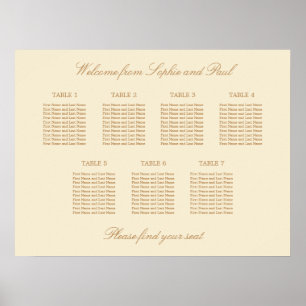 Poster Cartaz de Assentos de Casamento na Mesa Cream Beig