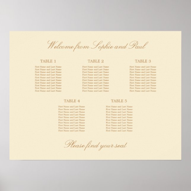 Poster Cartaz de Assentos de Casamento na Mesa Cream Beig (Frente)