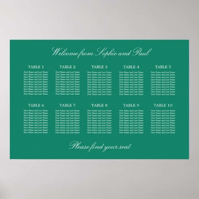 Poster Cartaz de Assentos de Casamento na Mesa Emerald 10 (Frente)