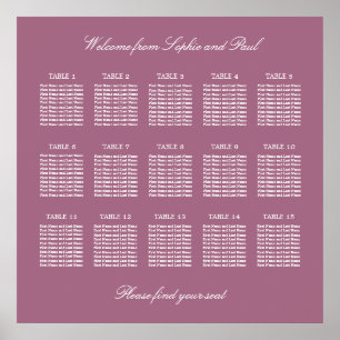 Poster Cartaz de Assentos de Casamento na Mesa Mauve 15