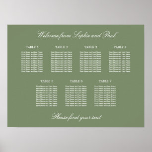 Poster Cartaz de Assentos de Casamento na Mesa Sage Green