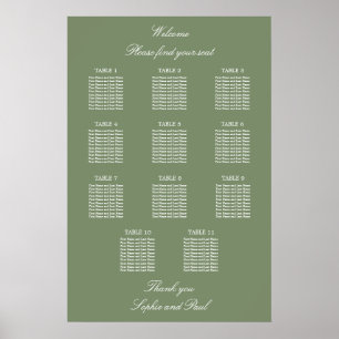 Poster Cartaz de Assentos de Casamento na Mesa Sage Green
