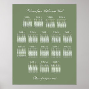 Poster Cartaz de Assentos de Casamento na Mesa Sage Verde