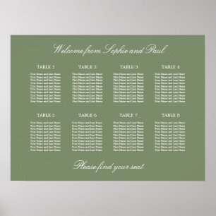 Poster Cartaz de Assentos de Casamento na Mesa Sage Verde