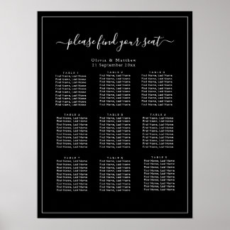Poster Cartaz de Assentos de Casamento Preto Minimalista