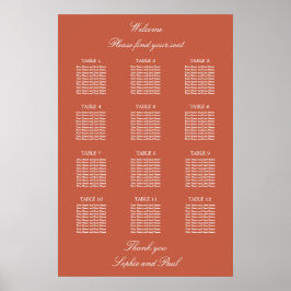 Poster Cartaz de Assentos de Casamento Terracota 12 Mesa