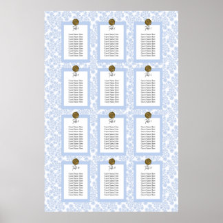 Poster Cartaz de Assentos Floral Elegante Azul Toile
