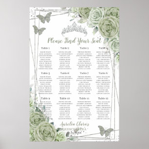 Poster Cartaz de Assentos Floral Verde Sage para Quinceañ