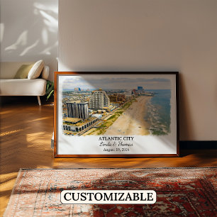 Poster Cartaz de Atlantic City Nova Jersey, Aquarela, Cus