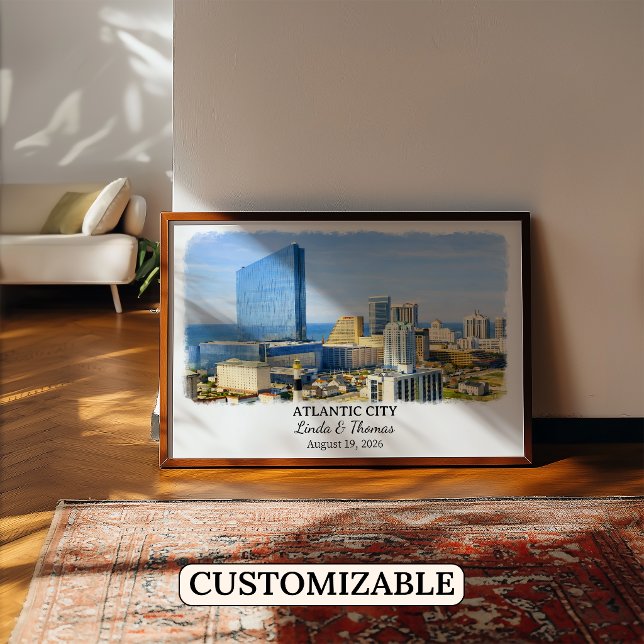 Poster Cartaz de Atlantic City Nova Jersey, Aquarela, Cus (Criador carregado)