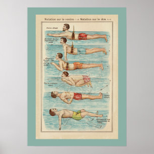 Poster Cartaz de Aulas de Natação Francesas Vintage