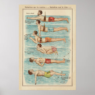 Poster Cartaz de Aulas de Natação Francesas Vintage