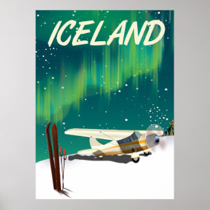 Poster Cartaz de avião de esqui estilo vintage Islândia