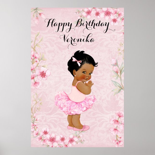 Poster Cartaz de Bailarina Menina Bebê Flores Rosa (Frente)