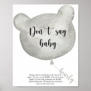 Poster Cartaz de balão de urso não diga bebê