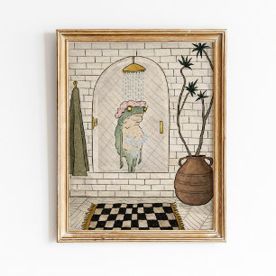 Poster Cartaz de Banheiro de Sapo Engraçado para Chuveiro