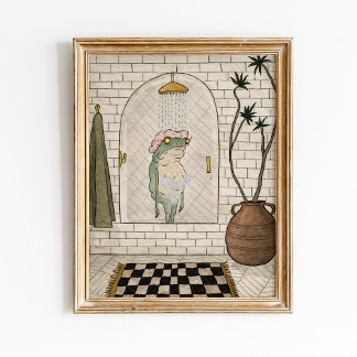 Poster Cartaz de Banheiro de Sapo Engraçado para Chuveiro