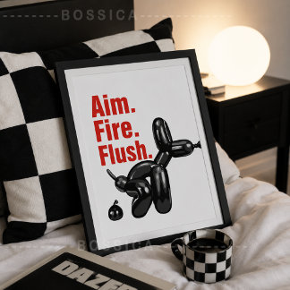 Poster Cartaz de Banheiro Divertido Apontar Disparar Dar