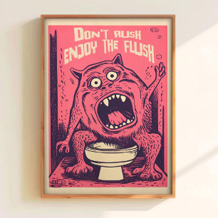 Poster Cartaz de Banheiro Engraçado Monstro no Banheiro I