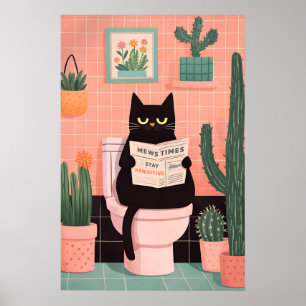 Poster Cartaz de Banheiro Gato Preto, Parede do Banheiro 