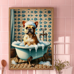 Poster Cartaz de banheiro vintage engraçado do Bulldog Fr