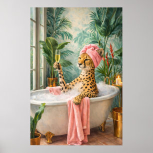 Poster Cartaz de Banho de Leopardo, Arte de Banheiro de A