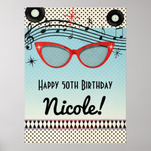 Póster Cartaz de Banner de Festa Retro Vintage dos Anos 5