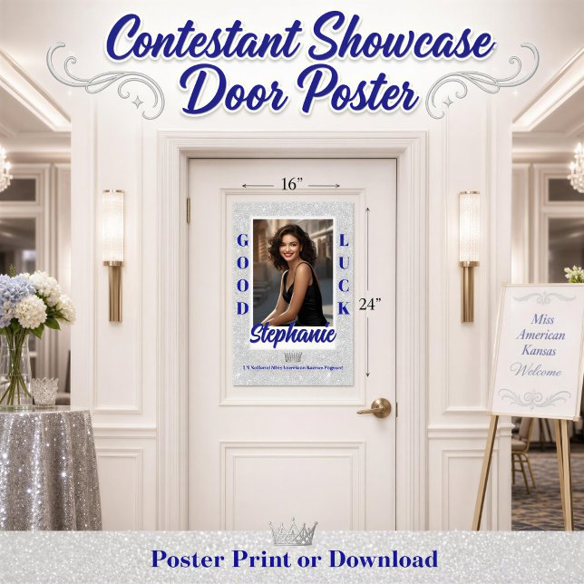 Poster Cartaz de Banner de Porta de Concurso Personalizad (Send-off your favorite pageant contestant with love, give them a custom silver pageant door poster)