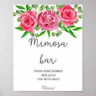 Poster Cartaz de bar de rosas em aquarela mimosa