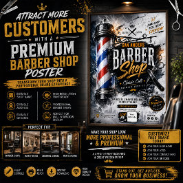 Poster Cartaz de Barbearia Editável | Sinal de Parede de 