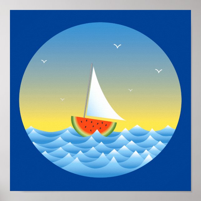 Poster Cartaz de Barco à Vela de Melancia (Frente)