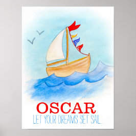 Póster Cartaz de barco à vela para quarto de menino