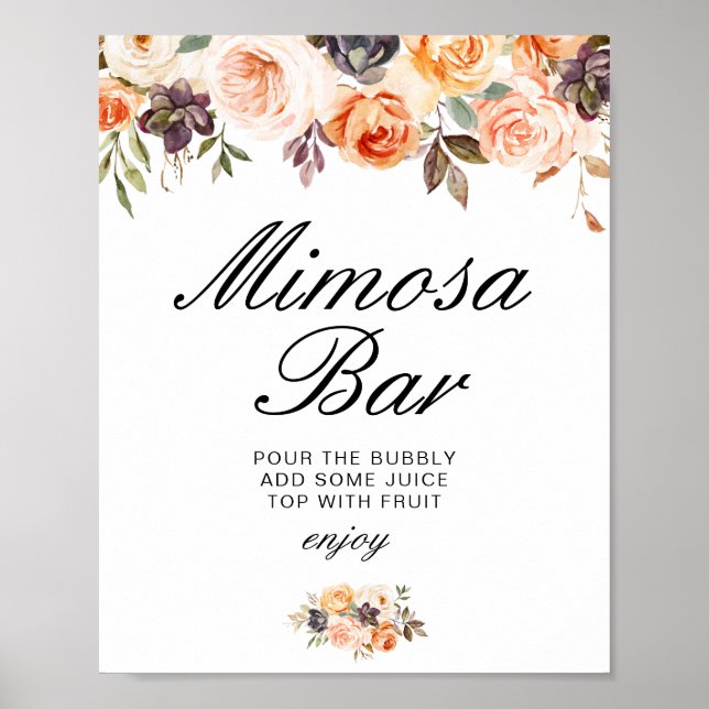 Poster cartaz de barra de mimosa para chá de noiva floral (Frente)