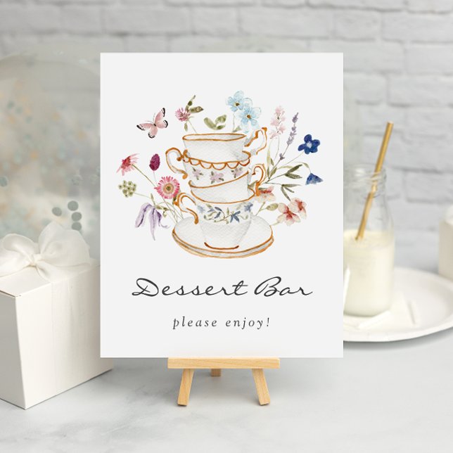 Poster Cartaz de Barra de Sobremesas para Chá de Noiva (Floral Bridal Shower Dessert Bar Poster with Butterfly by Painted Paperie
)