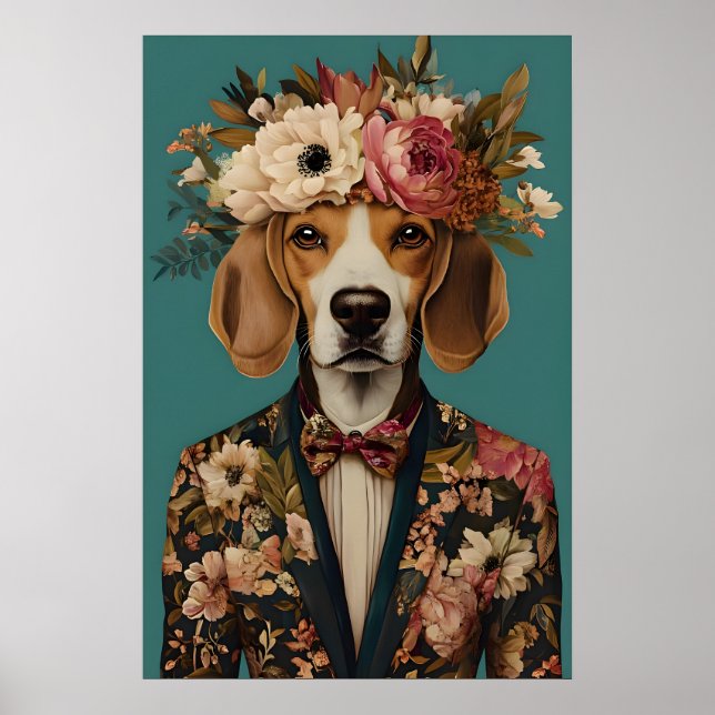 Poster Cartaz de Beagle de Terno, Retrato de Beagle, Óleo (Frente)