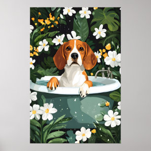Poster Cartaz de Beagle na Banheira, Cartaz Divertido de 