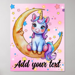 Poster Cartaz de Bebê Unicórnio Lua 8x10