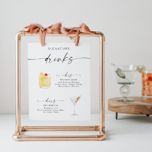 Poster Cartaz de Bebidas com Assinatura de Letra Elegante