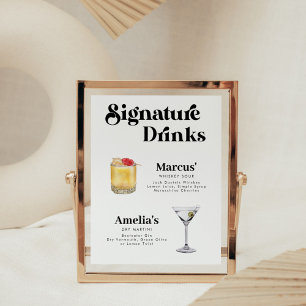 Poster Cartaz de Bebidas com Assinatura em Estilo Retrô V