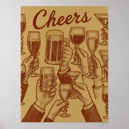 Poster Cartaz de Bebidas com Brinde em Dourado Metálico e