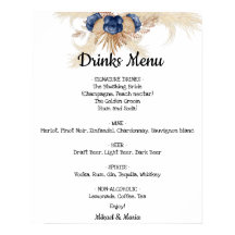 Cartaz de Bebidas com Flores Azuis para Casamento