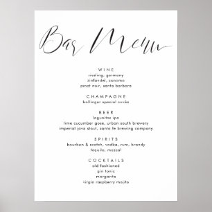 Poster Cartaz de Bebidas de Casamento com Letra de Caligr