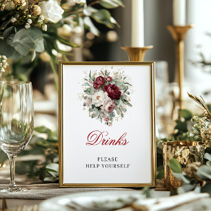 Poster Cartaz de Bebidas Floral Blush Burgundy Chá de Noi