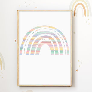 Poster Cartaz de Berçário Arco-íris Pastel para Sala de C